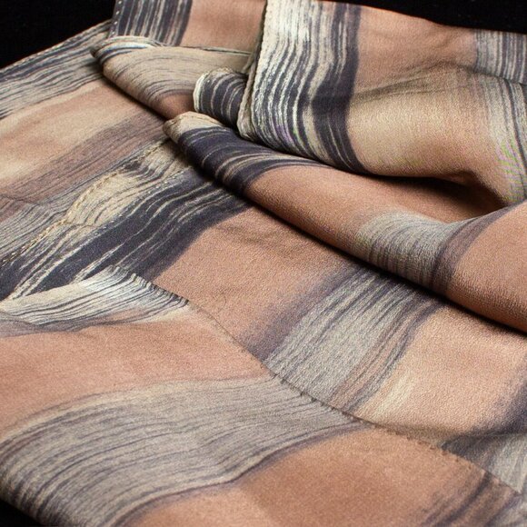 Handcrafted Silk Scarf With Abstract Stripes Pattern | Hair Scarf or Head Scarf - Picture 3 of 7